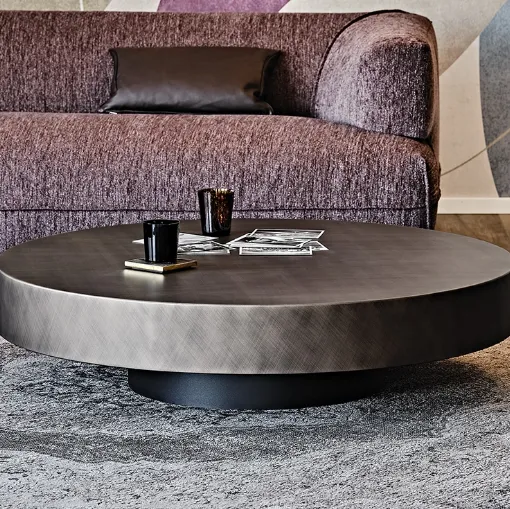 Tavolino rotondo con top in legno verniciato Brushed Grey Arena di Cattelan Italia