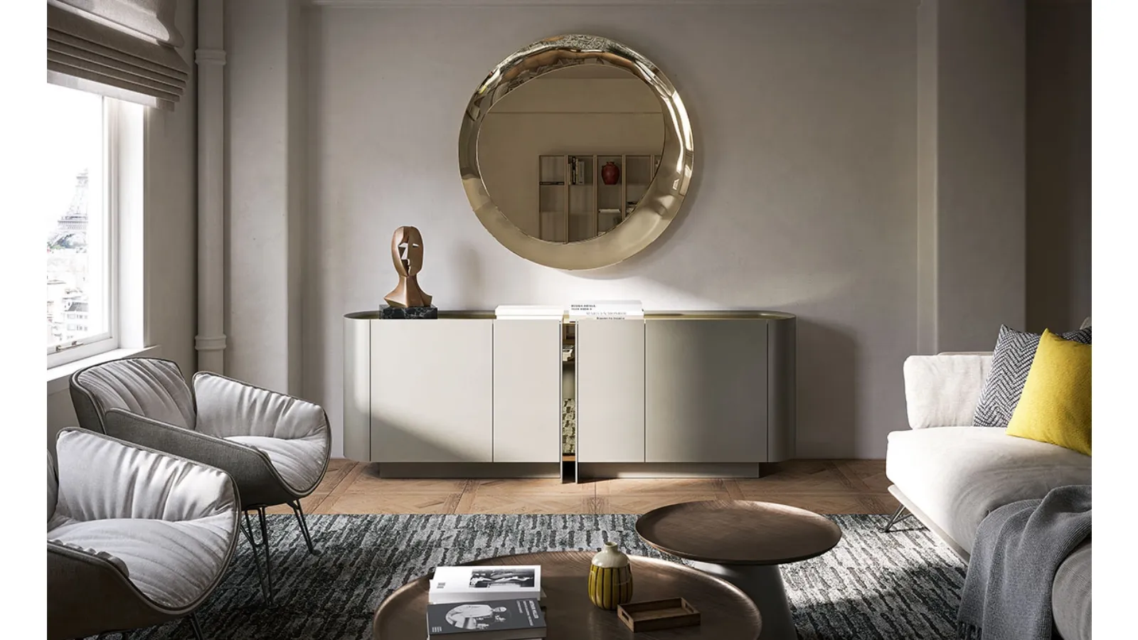 Madia in legno laccato con top e inserto in cristallo Dynasty di Cattelan Italia