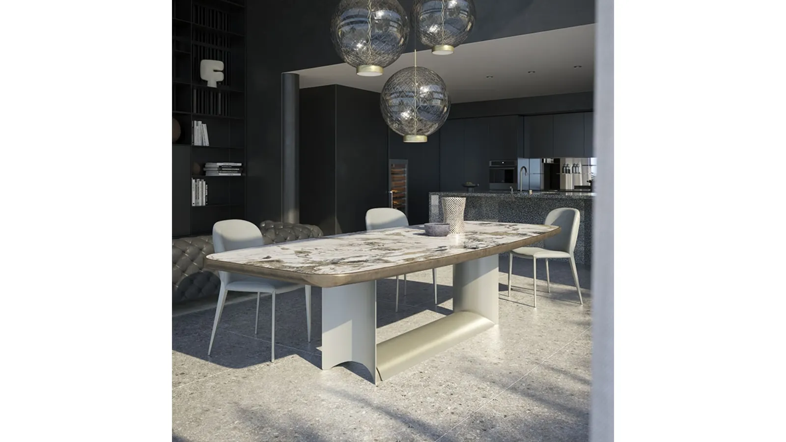 Tavolo con top in ceramica con profilo inferiore arrotondato Dragon Keramik Premium di Cattelan Italia