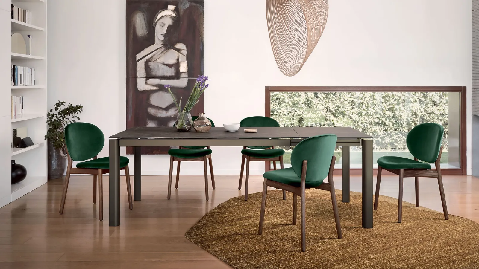 Tavolo allungabile con piano in ceramica effetto bronzo e gambe in alluminio Stream di Calligaris