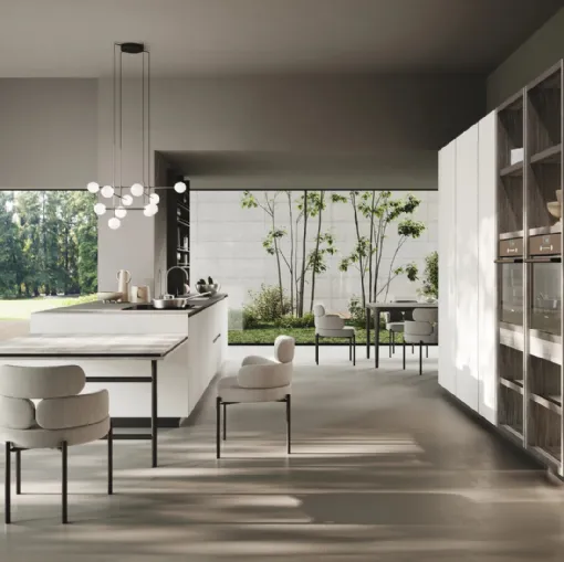 Cucina Design con isola Ménta in bilaminato opaco Grigio Emme di Miton