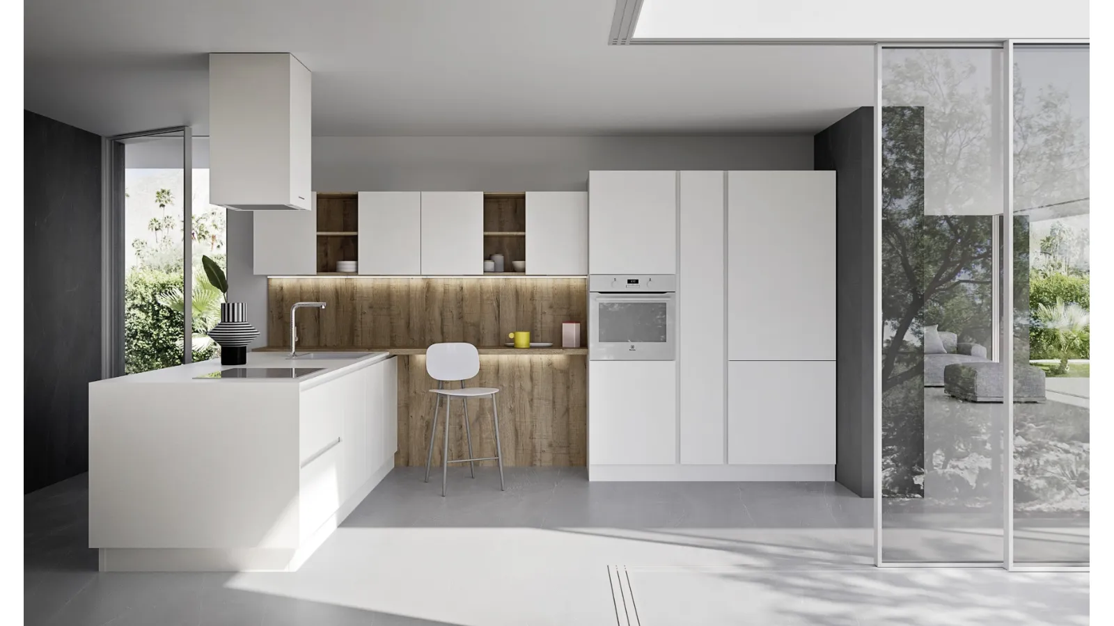 Cucina Moderna con penisola Easy 006 in pet e rovere di Ar-due