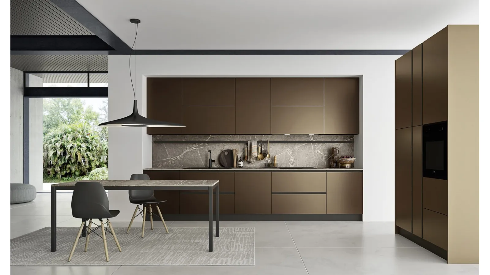 Cucina Moderna ad angolo Easy 014 in pet acciaio bronzato di Ar-due