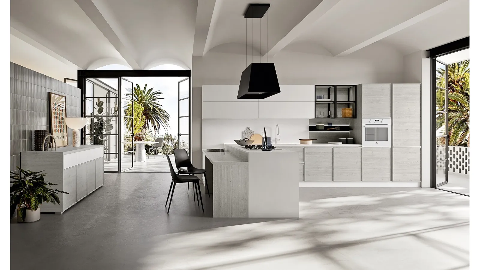 Cucina Moderna con penisola Q01 006 in rovere e laccato di Ar-due